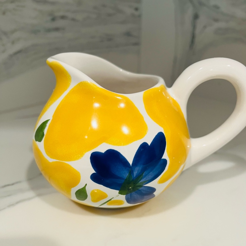 Dansk St. Tropez Creamer hand painted. Vibrant yellow and blue. Made in Portugal - Picture 2 of 9